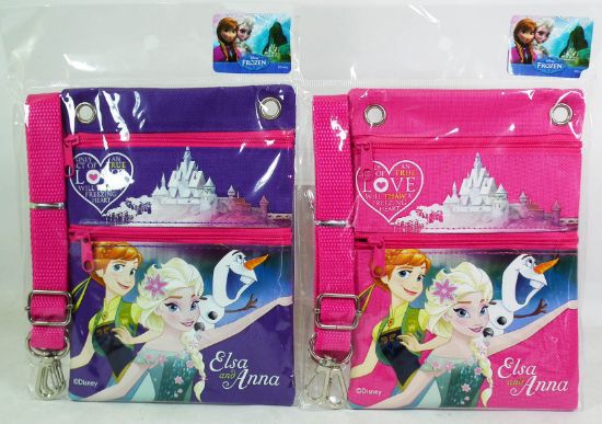 Picture of Disney Frozen II Elsa And Anna Small Cross-Body Bag Passport Bag With Lanyard Pink And Purple