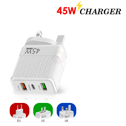 Picture of USA Angel 45W 2 USB QC3.0 Port And One PD 25W USB-C Port Fast Charging Adapter 